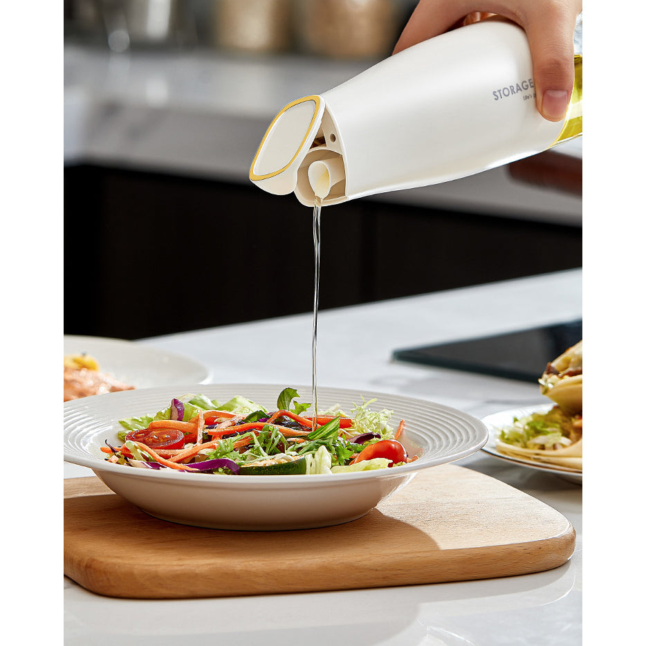 Oil Bottle 500ml Glass Oil Dispenser, Oil and Vinegar Dispenser with Silica Gel Pourers - White
