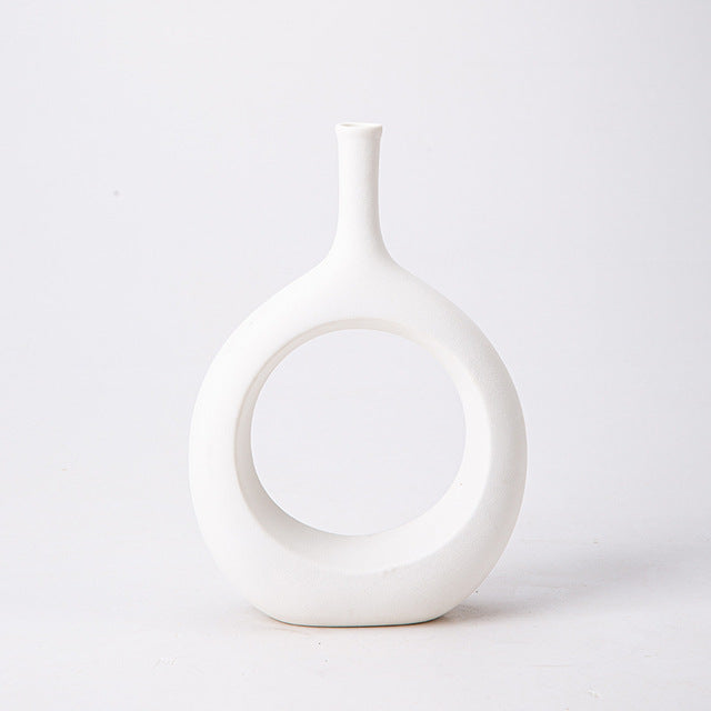 Ceramic Flower Vase Donut Hollow 2 Pcs Set