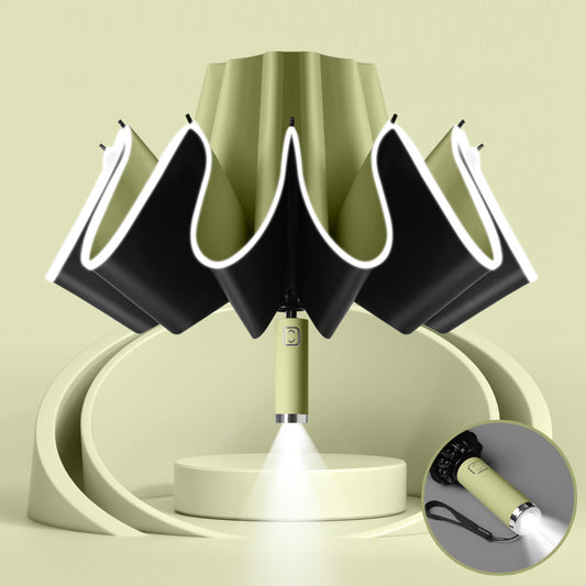 Auto Open Close Umbrella With Flashlight Handle Auto Open Close - Green