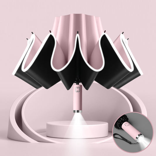 Auto Open Close Umbrella With Flashlight Handle Auto Open Close - Pink
