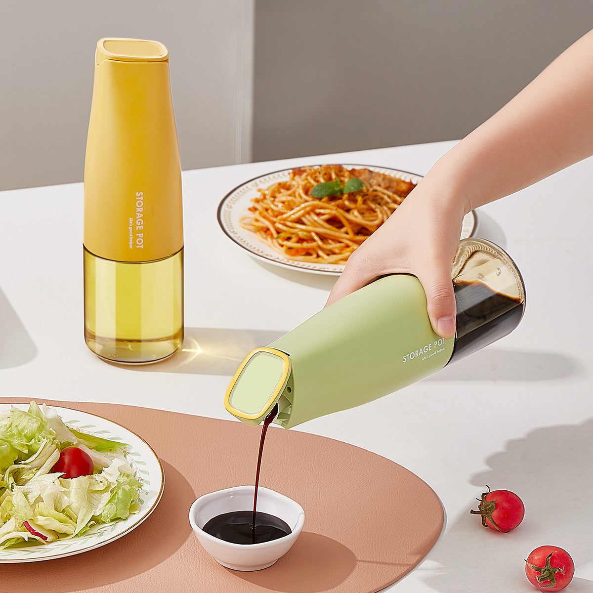 Oil Bottle 500ml Glass Oil Dispenser, Oil and Vinegar Dispenser with Silica Gel Pourers - White