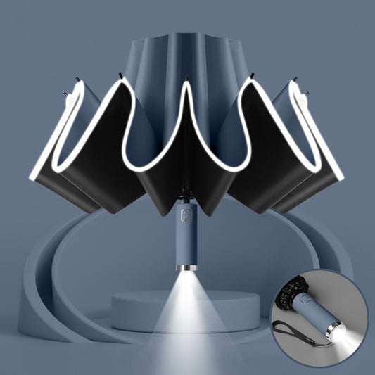 Auto Open Close Umbrella With Flashlight Handle Auto Open Close - Blue