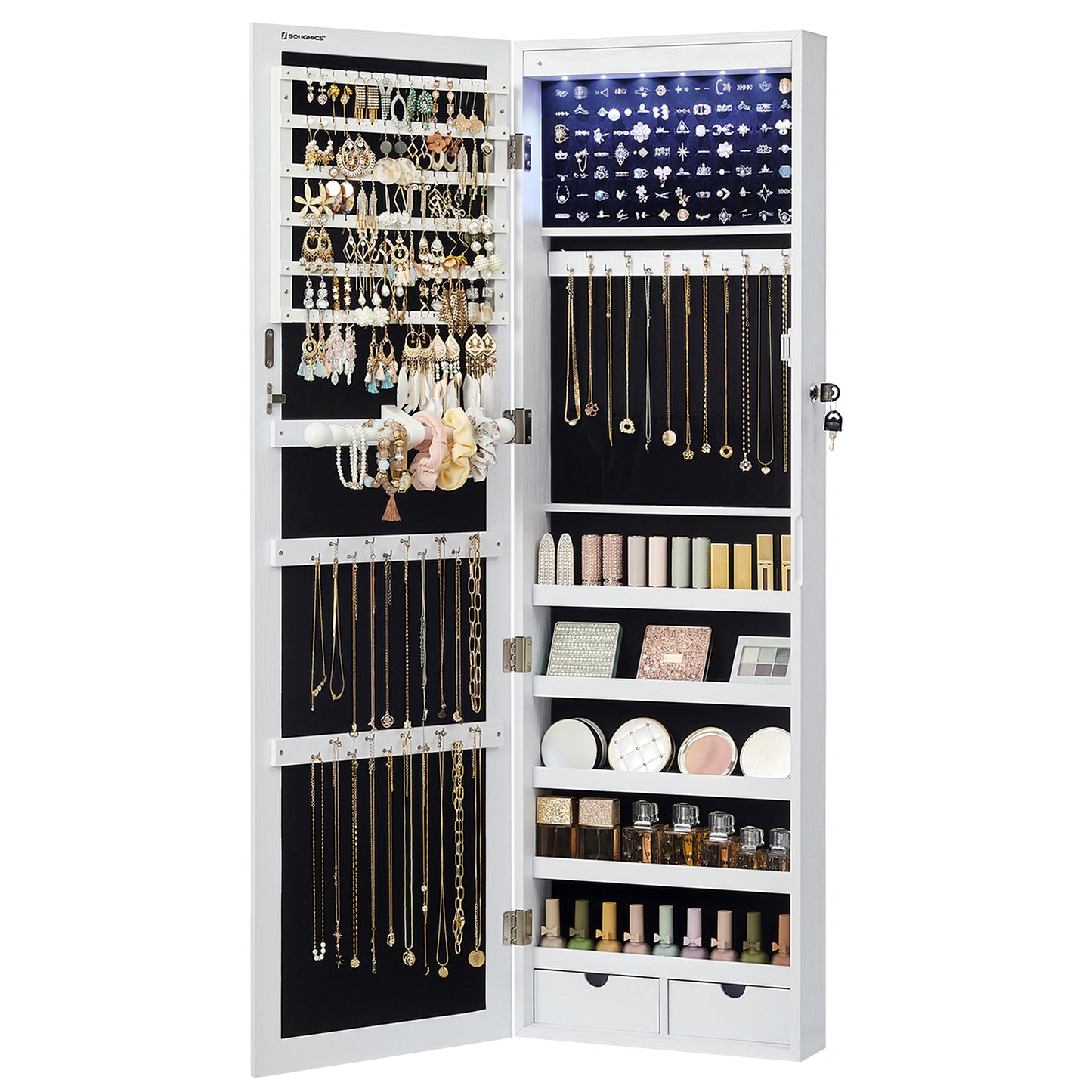 SONGMICS 6 LEDs Mirror Jewelry Cabinet, 47.2-Inch * Clearance*