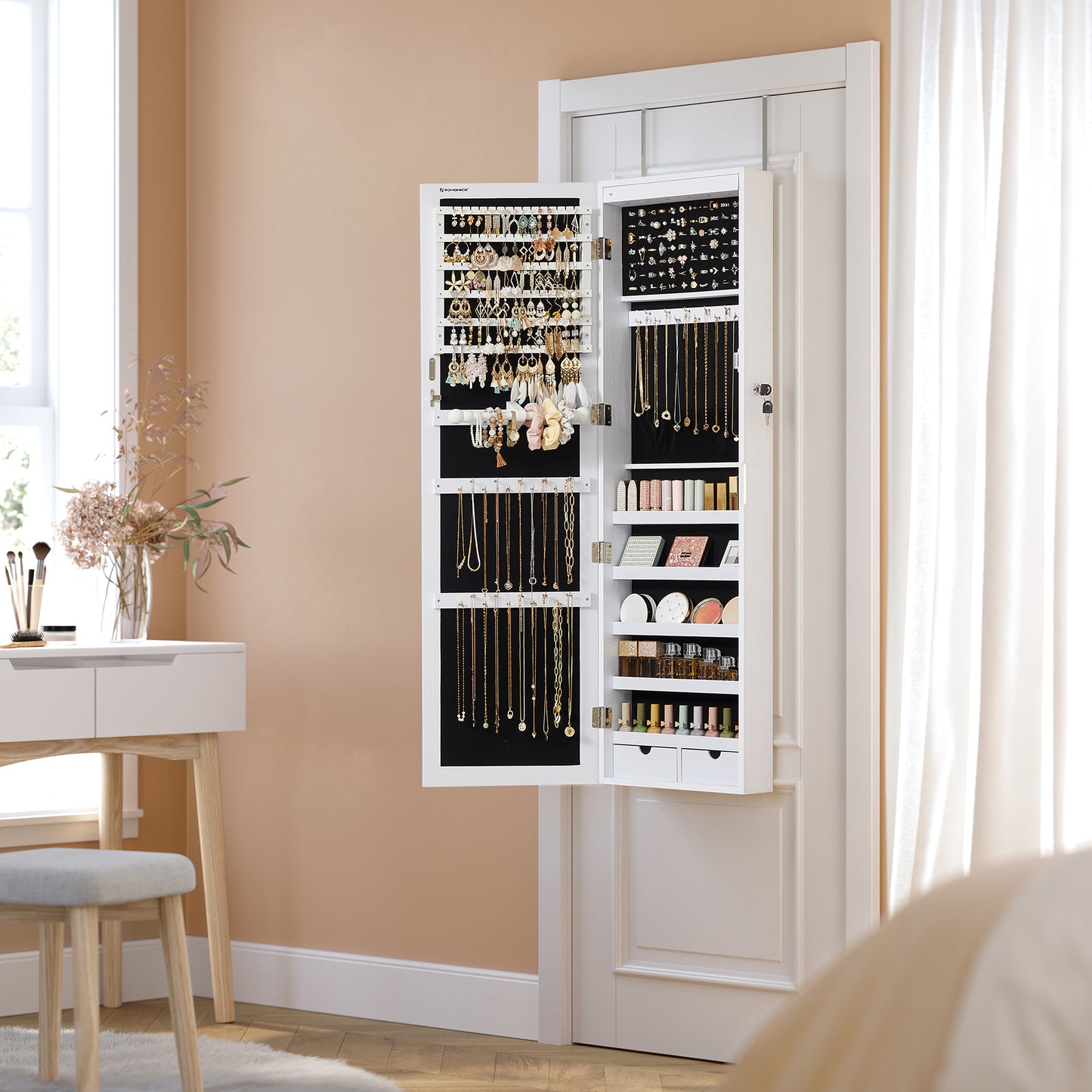 SONGMICS 6 LEDs Mirror Jewelry Cabinet, 47.2-Inch * Clearance*