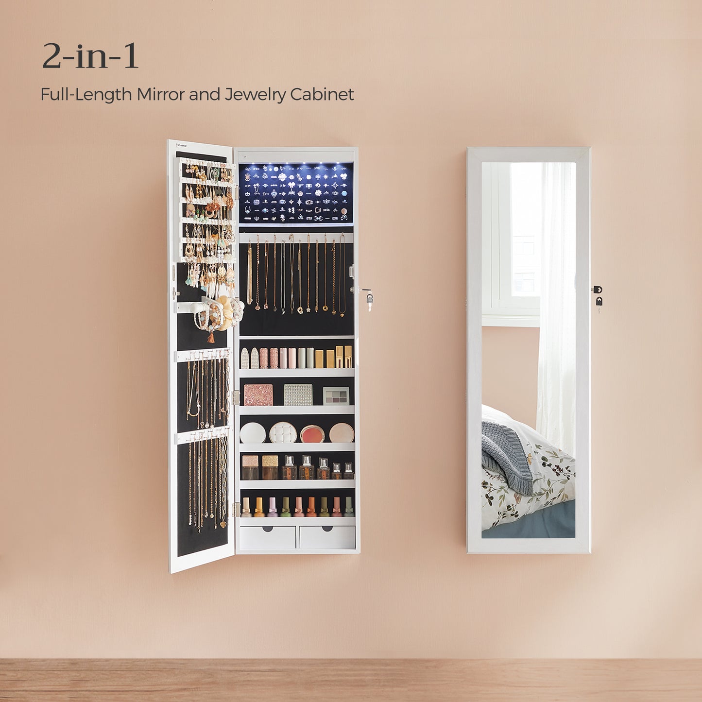SONGMICS 6 LEDs Mirror Jewelry Cabinet, 47.2-Inch * Clearance*