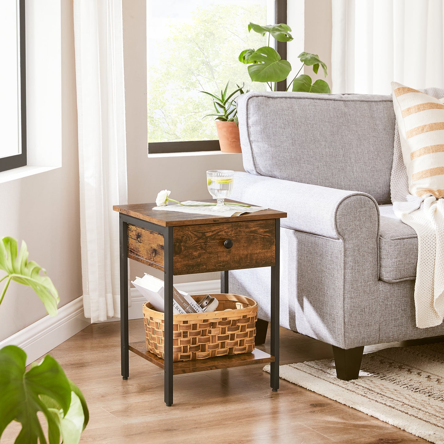 VASAGLE End Table, Side Table with Drawer and Shelf