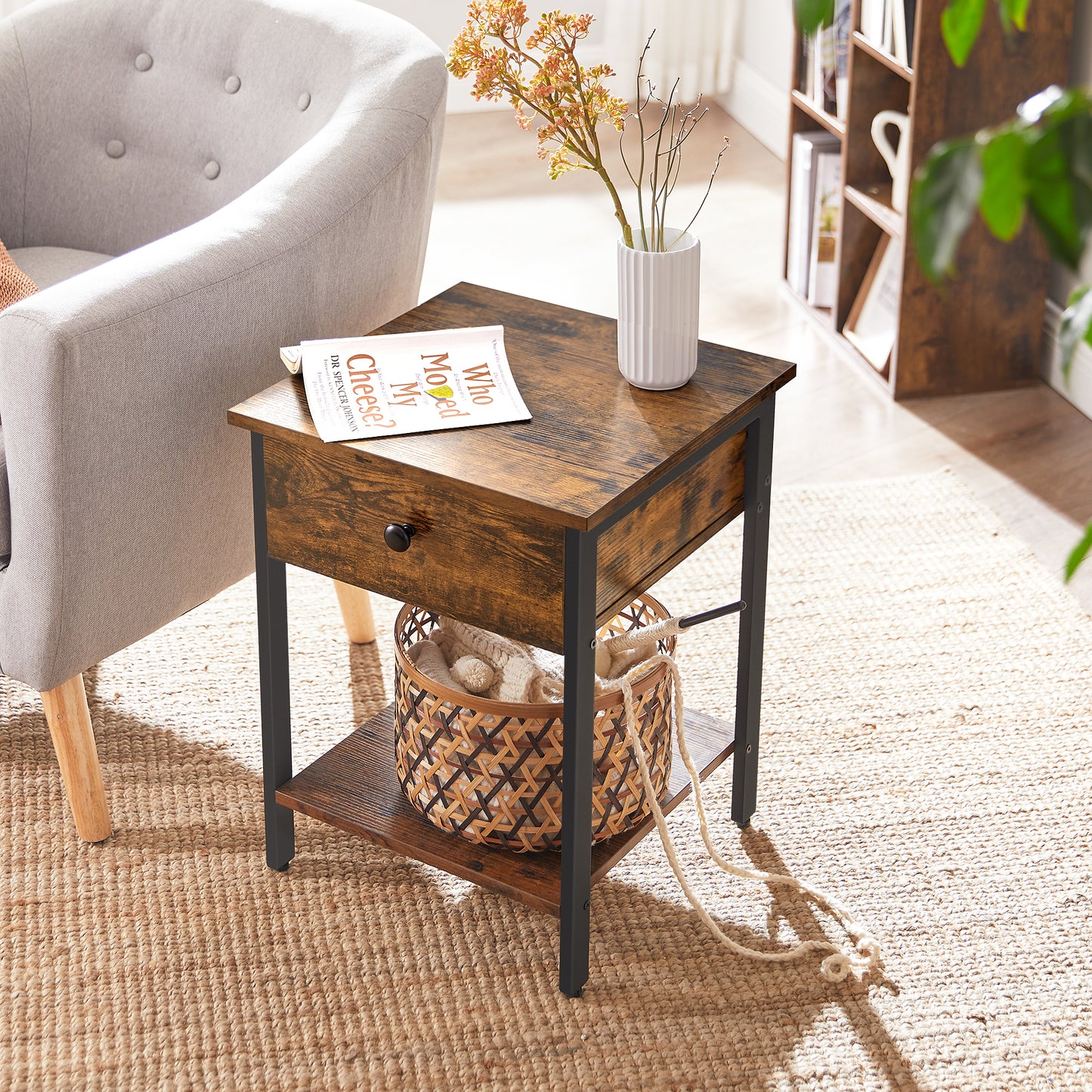 VASAGLE End Table, Side Table with Drawer and Shelf