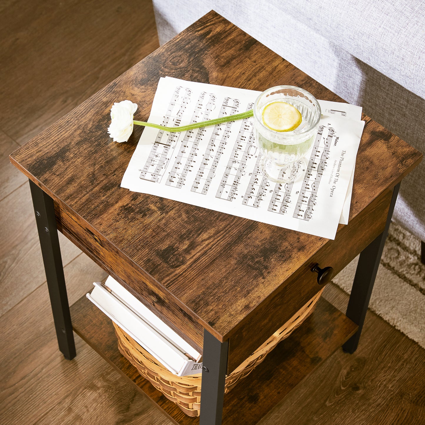 VASAGLE End Table, Side Table with Drawer and Shelf