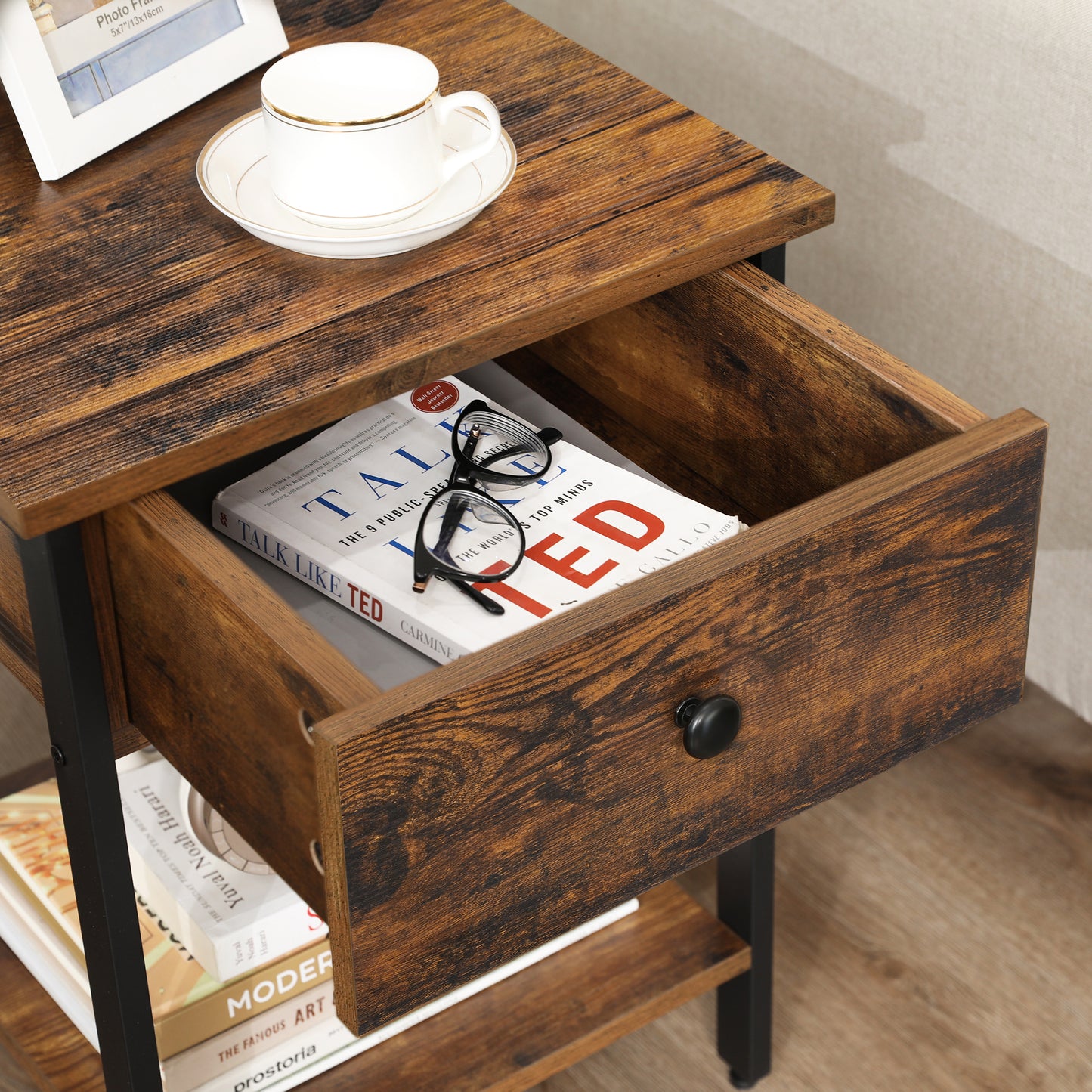 VASAGLE End Table, Side Table with Drawer and Shelf