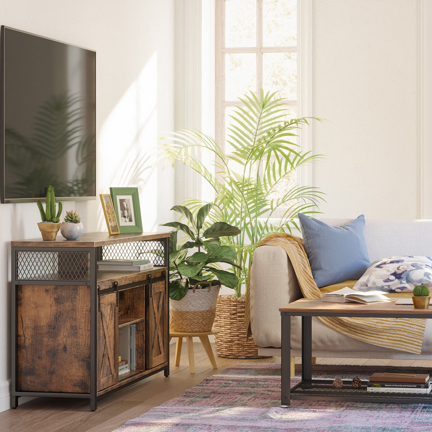 VASAGLE TV Cabinet for 55-inch TVs with Sliding Barn Doors