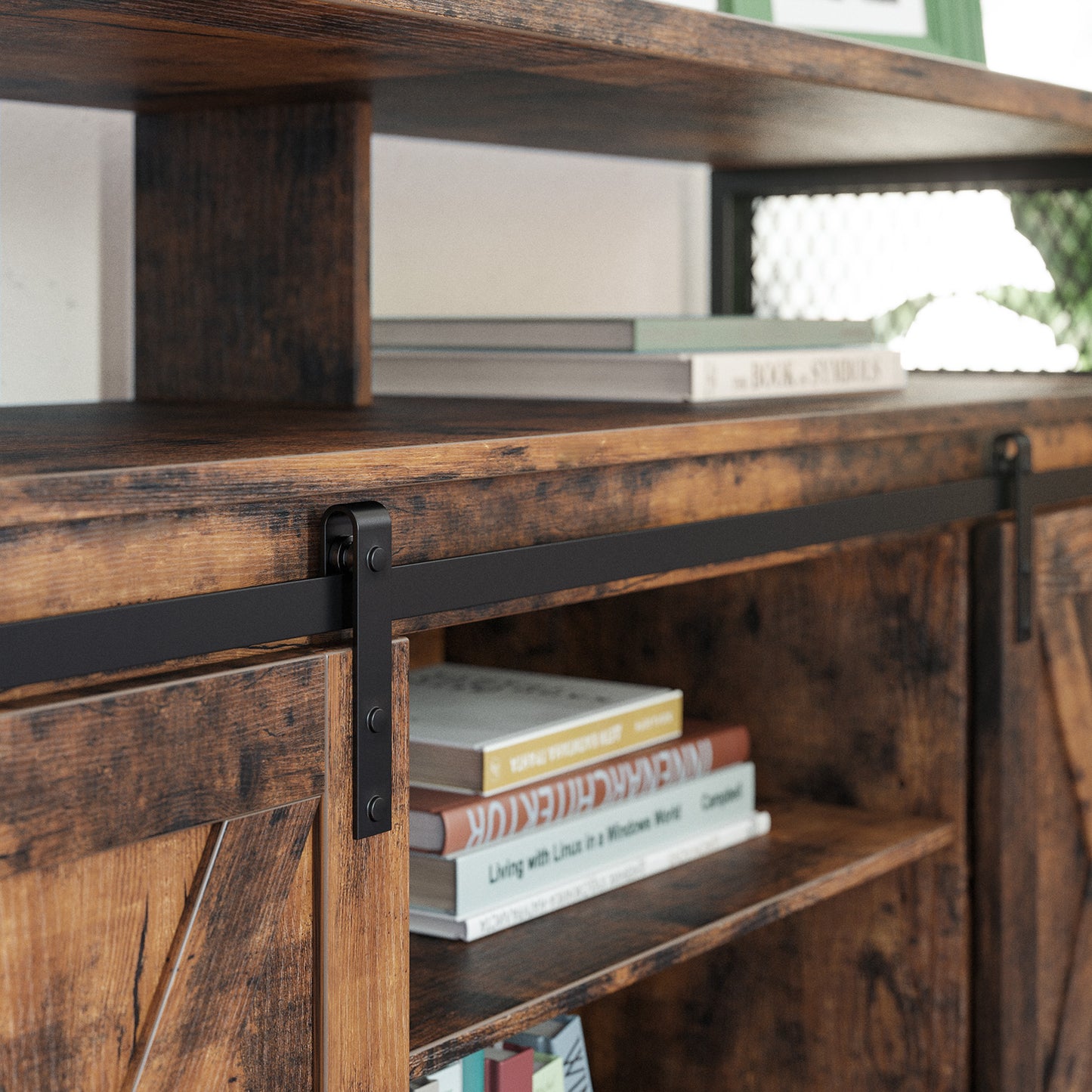 VASAGLE TV Cabinet for 55-inch TVs with Sliding Barn Doors