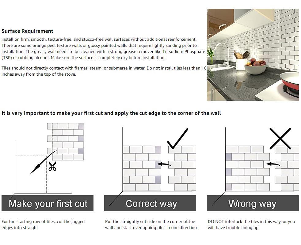 5-Sheet self-adhesive 3D tiles Peel and Stick Backsplash, 30cm x 30 cm. Subway 3D Wall Panels, Mono White with Gray Grout