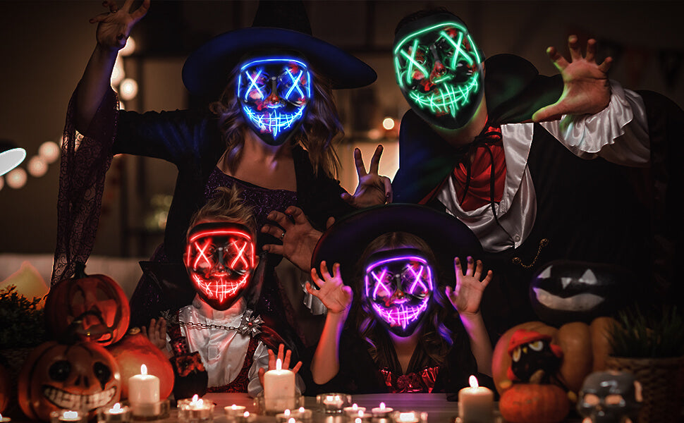 Colplay LED Light Up Halloween Mask,Scary Glow LED Face Mask with 3 lighting Modes & El Wire for Costume&Cosplay Party - Green