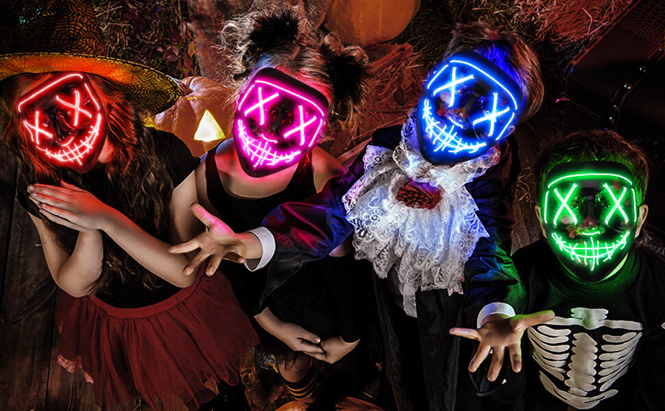 Colplay LED Light Up Halloween Mask,Scary Glow LED Face Mask with 3 lighting Modes & El Wire for Costume&Cosplay Party - Green
