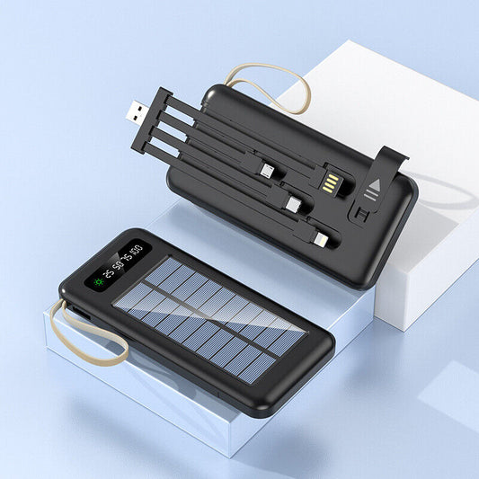 30000mAh 4in1 USB Portable Charger Solar Power Bank Black