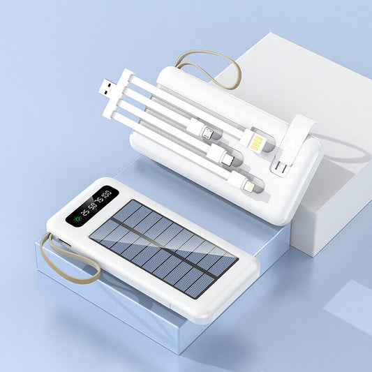 30000mAh 4in1 USB Portable Charger Solar Power Bank White